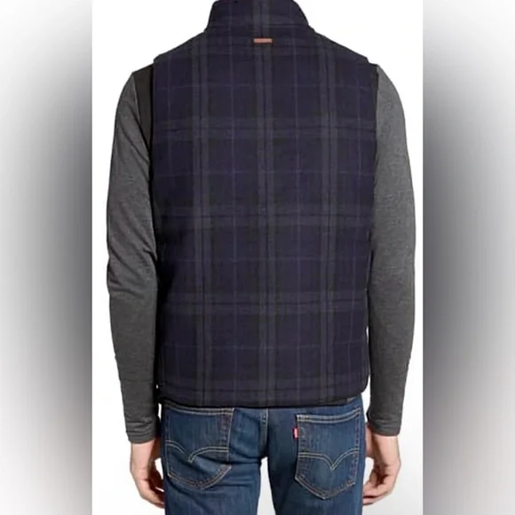 SINGER + SARGENT Wool Blend Fully Lined Blue Black Plaid Puffer Vest Size L - Picture 3 of 8